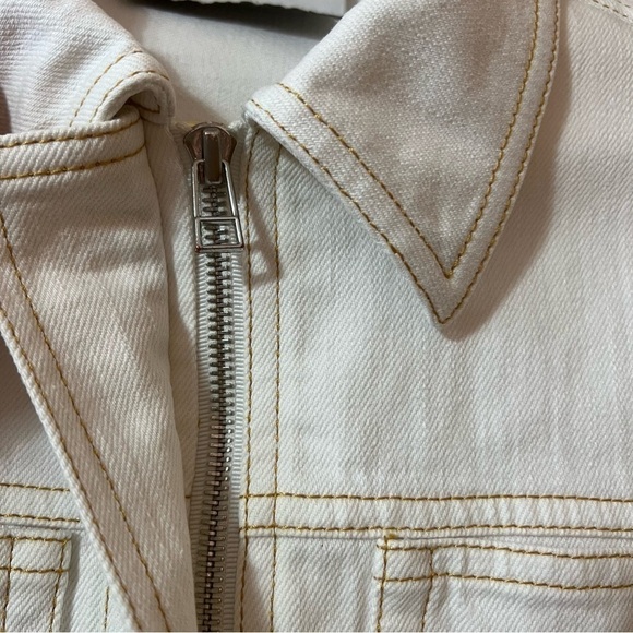 Misha Nonoo | Denim Crop Zip Up Jacket Collared White Contrast Stitching Size S - Picture 6 of 15